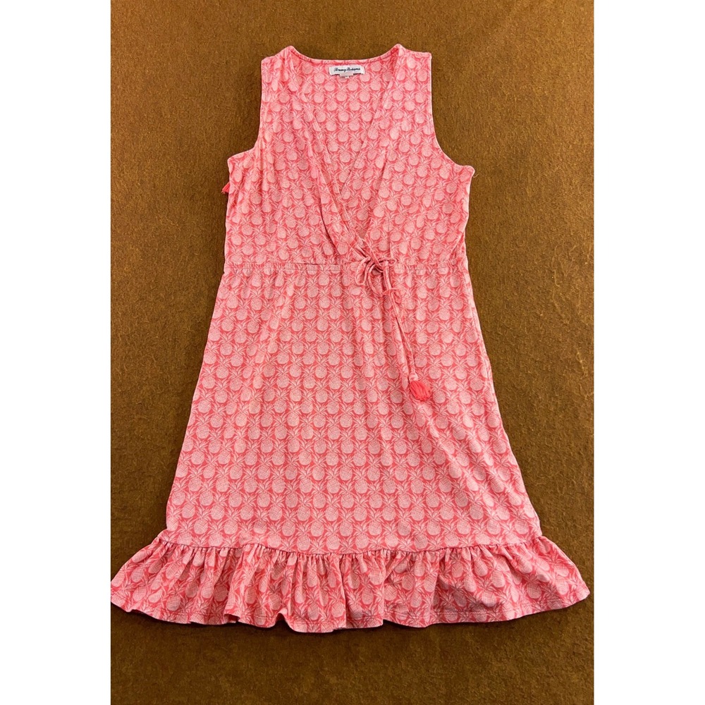 Tommy Bahama Womens Small Pink Pineapple Ruffle Wrap Front Dress New